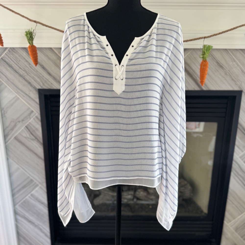 White House Black Market Blouse Striped Lace‎ Up Long Sleeve Top XS